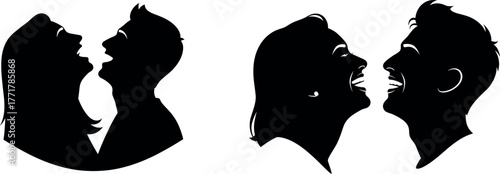 Two abstract black ink brush strokes resembling stylized wings or torn paper against a white background