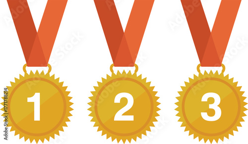 Gold Award Medals Set for 1st, 2nd, and 3rd Place with Ribbons Vector