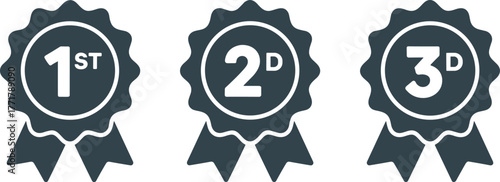 1st, 2nd, and 3rd Place Award Rosette Badges Icon Set Vector