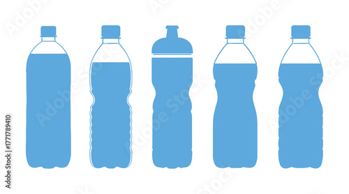 Vector illustration of a plastic water bottle, featuring a blank design with a nature-inspired blue color. It's clean and represents liquid aqua fluid.