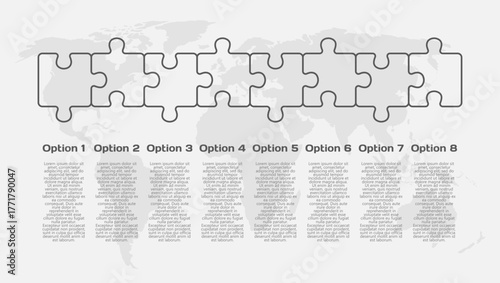 Eight steps line infographic, puzzle diagram