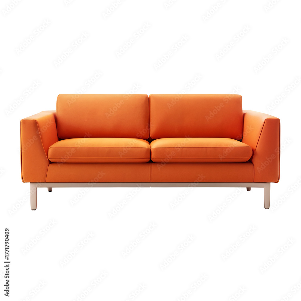 Fototapeta premium Modern orange sofa isolated on transparent background