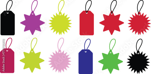 Colorful Price Tags Vector Set of Starburst and Rectangle Sale Labels for Retail Promotions and Special Offers