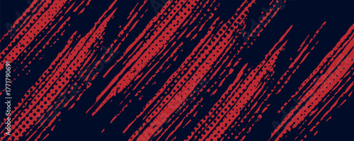 Red halftone dots blue color pattern gradient grunge texture background. Dot pop art comic sport style vector illustration. Eps10