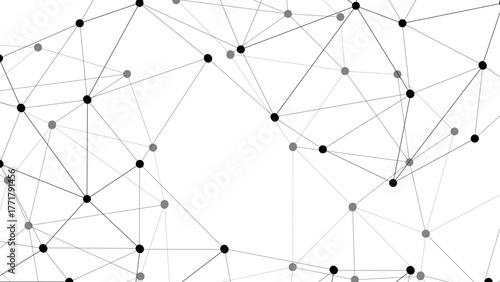 Abstract minimalistic geometric network pattern with thin black lines connecting small black dots. Web of interconnected nodes and edges. Connectivity, communication, structure, and digital linkage.