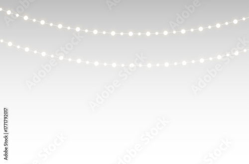 png christmas garland with glowing yellow lights and gold bulbs