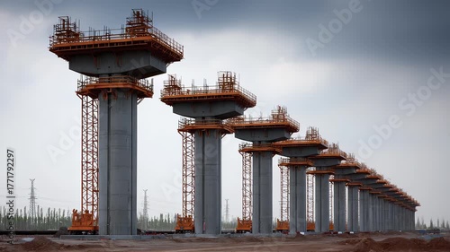 Construction Site of Highway Bridge Piers