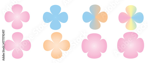 Soft pastel flower shape collection  gradient floral vector design in pink, blue, orange, and multicolor tones for spring art, decoration, and modern graphic projects.