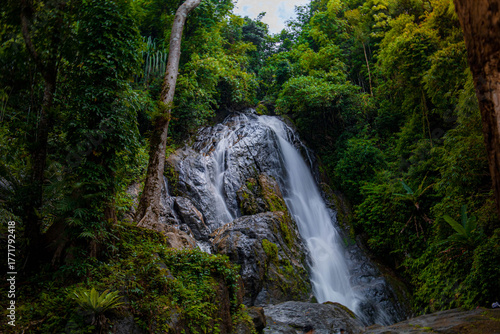 A gorgeous waterfall captured in long exposure, Punjaban Waterfall, national park, Ranong, Thailand.
