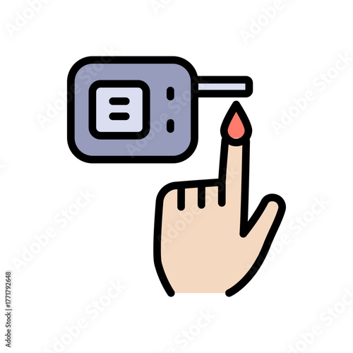 Blood sugar test color icon. Glucose monitor, diabetes testing strip vector icon. Glucometer pharmacy symbol, logo illustration.