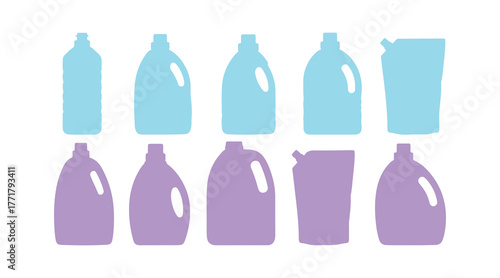Group of design components for detergent bottles with multiple colors