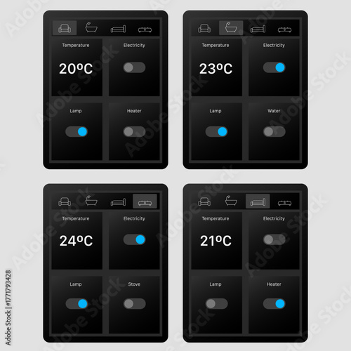 Smart Home Control Panel Interface Vector Illustration