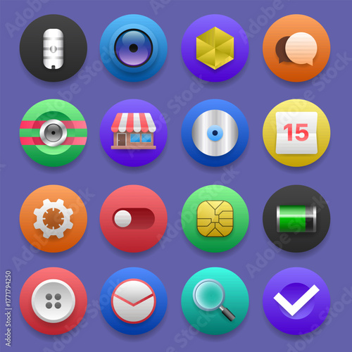 3D Smartphone App User Interface Icon Set Vector Illustration