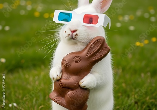 Playful Rabbit Eats Chocolate Candy