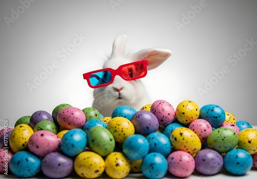 Playful Bunny with Speckled Easter Eggs