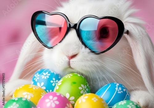 Playful Bunny with Decorated Eggs