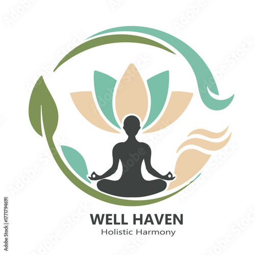 Meditation lotus yoga wellness logo design for holistic balance