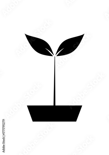 Flat design of a plant vector in black and white perfect for apps, website, logo or sign 