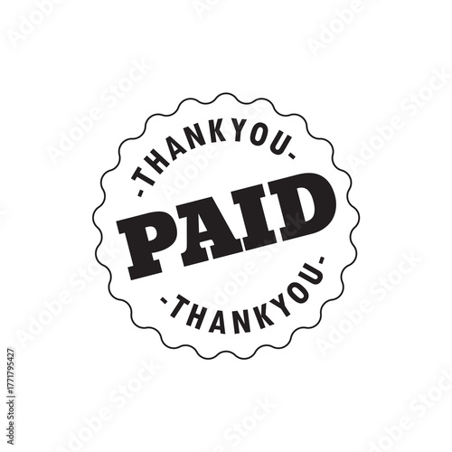 Paid Stamp Badge Label Vector Design Thank You Mark Icon for Invoice and Payment Confirmation