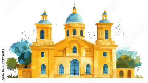 Bogota Gold Museum. Bogota Gold Museum hand drawn watercolor illustration