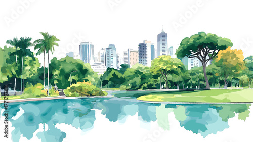 Ibirapuera Park. Ibirapuera Park hand drawn watercolor illustration