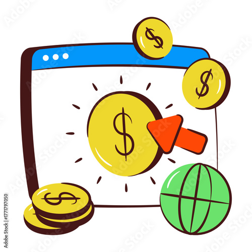 Conceptual doodle design icon of pay per click