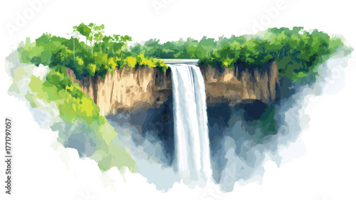 Kaieteur Falls. Kaieteur Falls hand drawn watercolor illustration
