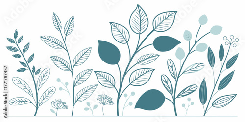 Vector illustration of various botanical plants with leaves and berries on a white background design art