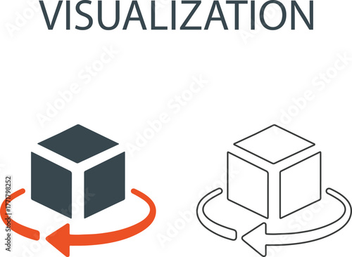 Visualization: Line art icons. It contains a 3D printer, modeling, filament, additive manufacturing, and more. Solid vector icons collection.