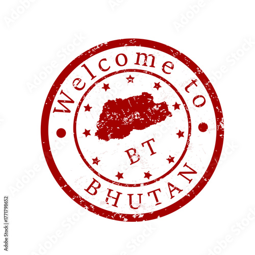 Stamp print with welcome to Bhutan greeting Granite structure vector illustration vintage