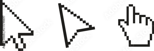 Pixel Art Cursor Icon Set - Computer Mouse Pointer and Hand Click Vector