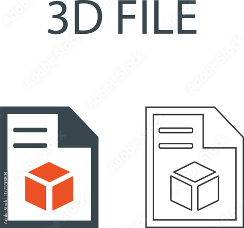 3D file Line art icons. It contains a 3D printer, modeling, filament, additive manufacturing, and more. Solid vector icons collection.