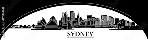 Sydney skyline silhouette on white background