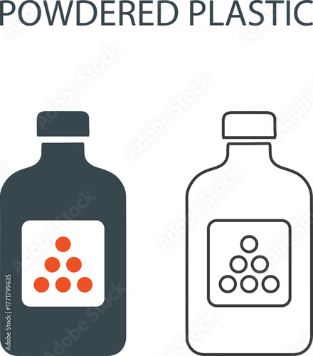 Powdered plastic Line art icons. It contains a 3D printer, modeling, filament, additive manufacturing, and more. Solid vector icons collection.