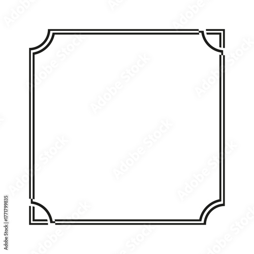 Ornate Black Square Frame with Rounded Corners Vector Illustration