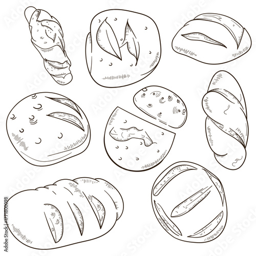 Set collection of Bread vector illustration in line art hand drawn design for advertising template