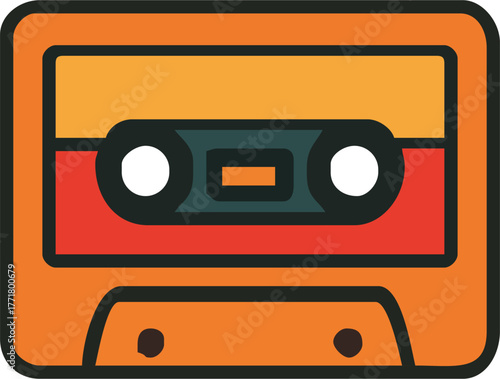 Groovy retro cassette tape illustration evoking 70s nostalgia, perfect for music themed designs and vintage projects, timeless symbol of analog sound and memories