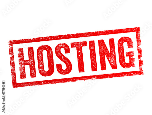 HOSTING word in bold grunge rectangular stamp on background, concept of server service, web domain, and internet technology