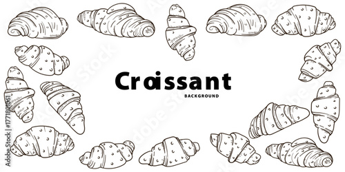 Croissant background vector illustration in line art hand drawn design. isolated on white background