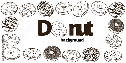 Donut background vector illustration in hand drawn design for bakery template design