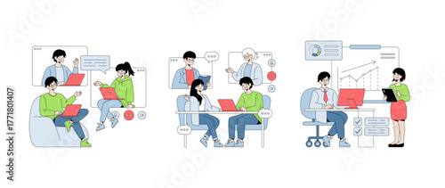 Collaborative Office Tasks Vector Illustration