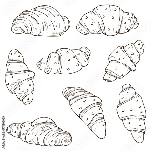 Set collection of croissant vector illustration in hand drawn design for bakery advertising template