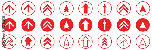 Arrows big RED set icons. Arrow icon. Arrows vector collection. Arrow. Cursor. Modern simple arrows. Vector illustration. Variety arrow vector collections. Print swipe up icon button Scroll arrow up