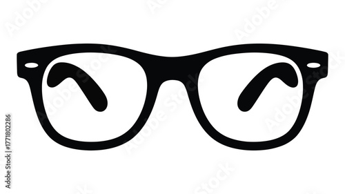 black silhouette of eyeglasses with expressive curved shapes inside lenses, minimalist icon for vision, style, branding, identity design