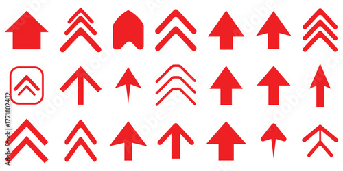 RED Set swipe up arrows icons. Different black arrows sign upwards. Scroll or swipe up. Graphic vector elements for web, applications, infographic, social media. Collection of swipe up icons arrows