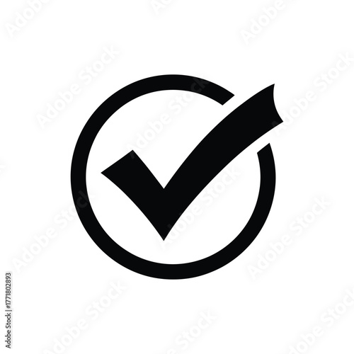 A black checkmark symbol inside a circle on a white background.