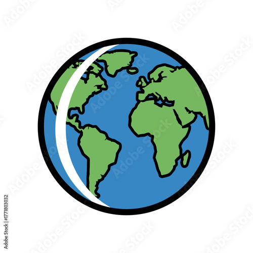 Flat design earth with continents in blue and green