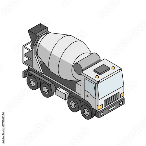 Isometric concrete mixer truck modern construction vehicle design for urban projects