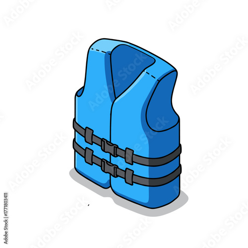 Blue life jacket with buckles isometric design