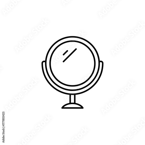 Minimalist line art of circular vanity mirror with stand